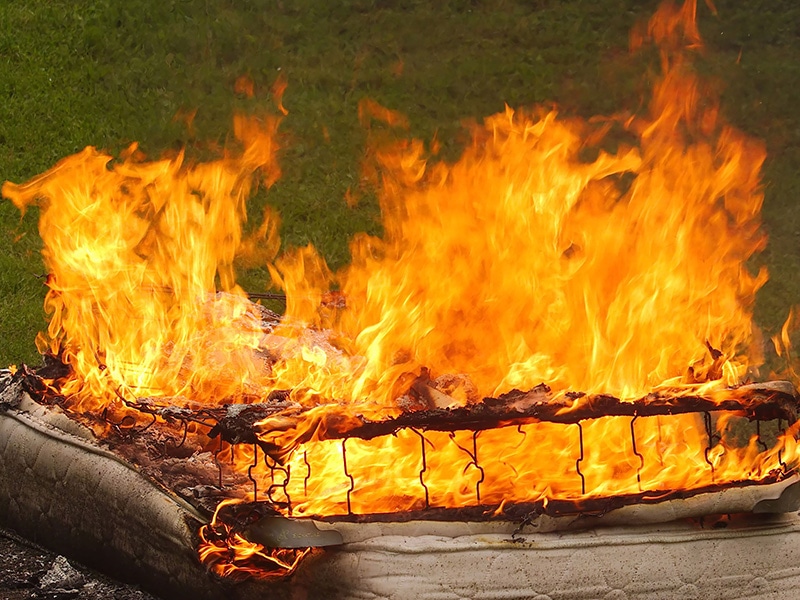 mattress on fire