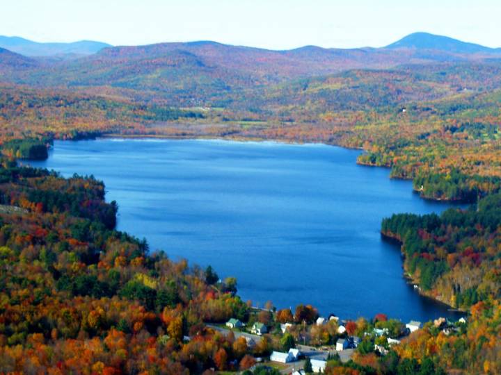 Aerial view of Wilson Lake in Wilton, Maine