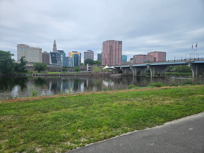 buildings of downtown Hartford across the Connecticut River (Credit: Laura Kelly)