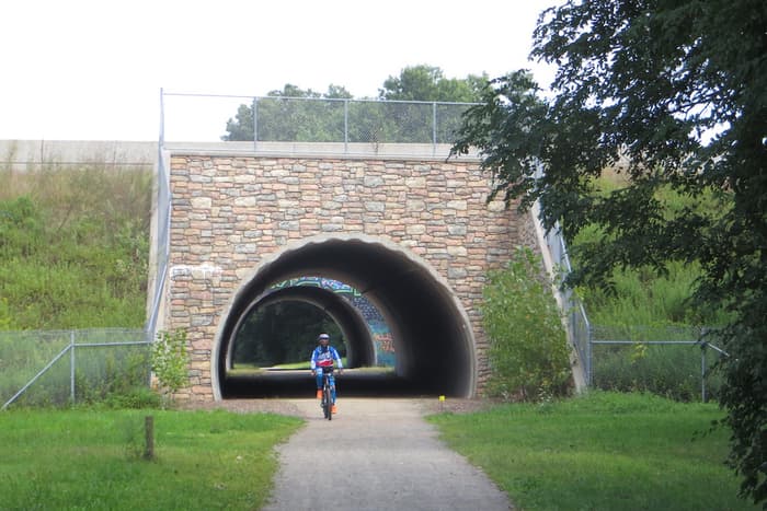 cycling through the underpass (Credit: John Bolduc)