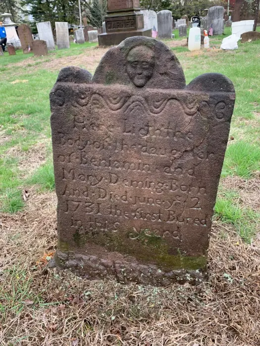 Benjamin and Mary Deming's gravestone in Center Cemetery (Credit: Rocky Hill Historical Society)