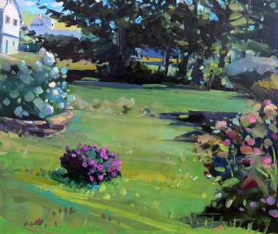 Amy Brnger: Backyard at Noon with Petunias