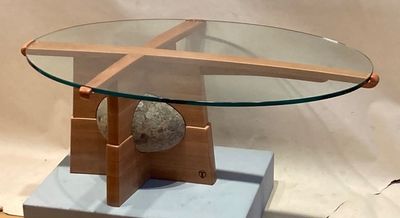 Joe Tracy: Glass top popple stone coffee table