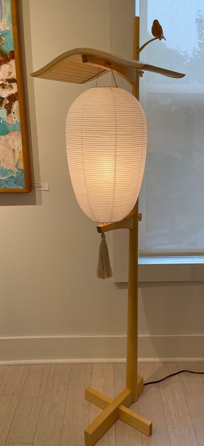 Joe Tracy: Asian Style Lamp with carved bird (right side) - Carver of the goldfinch, Steven Valleau