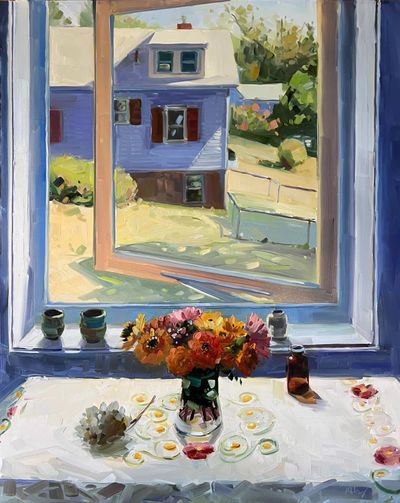 Amy Brnger: Neighbor&rsquo;s House and Zinnias