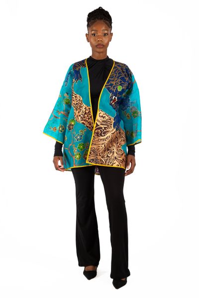 Gigi AEA: Blue Tiger, Haute Couture Hand Painted Jacket