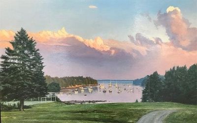 Ernest McMullen: Sunset View of Northeast Harbor from Asticou Terrace