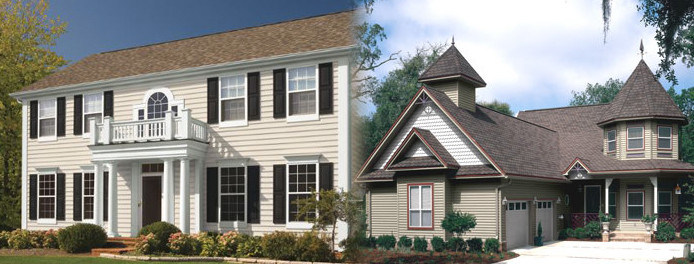 two homes in ohio showing different siding color options available from window nation