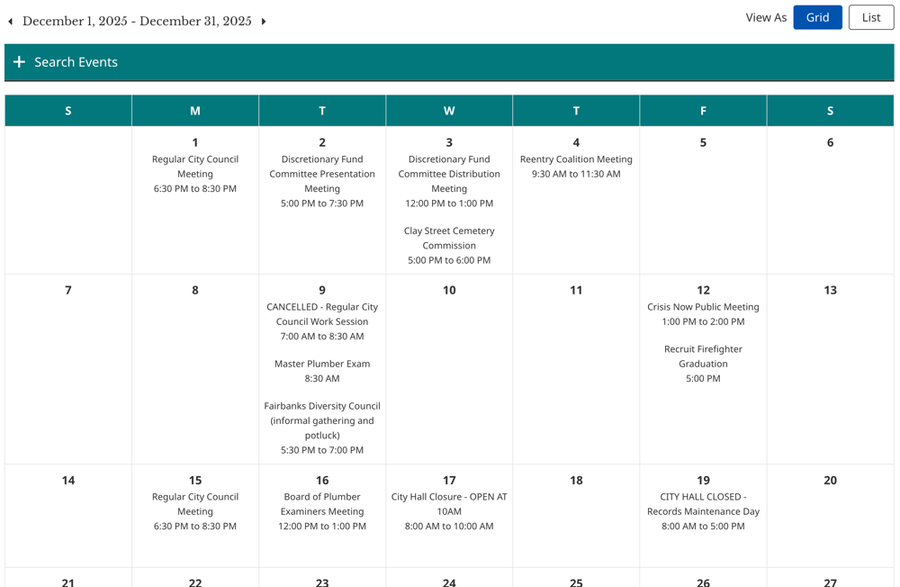 Calendar event example