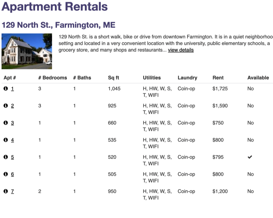 Property rental screenshot
