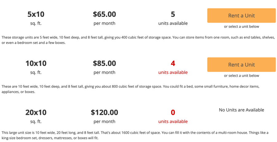 Self-storage app example
