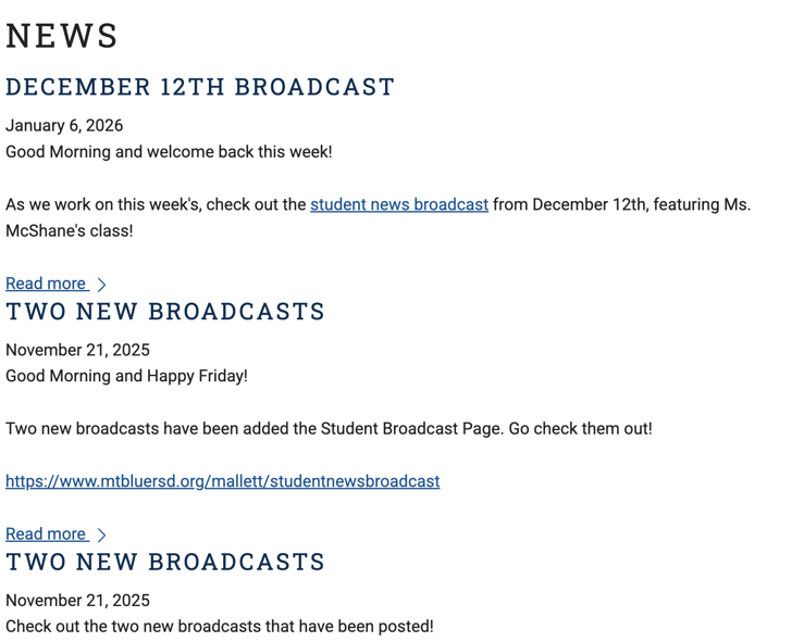 School blog screenshot