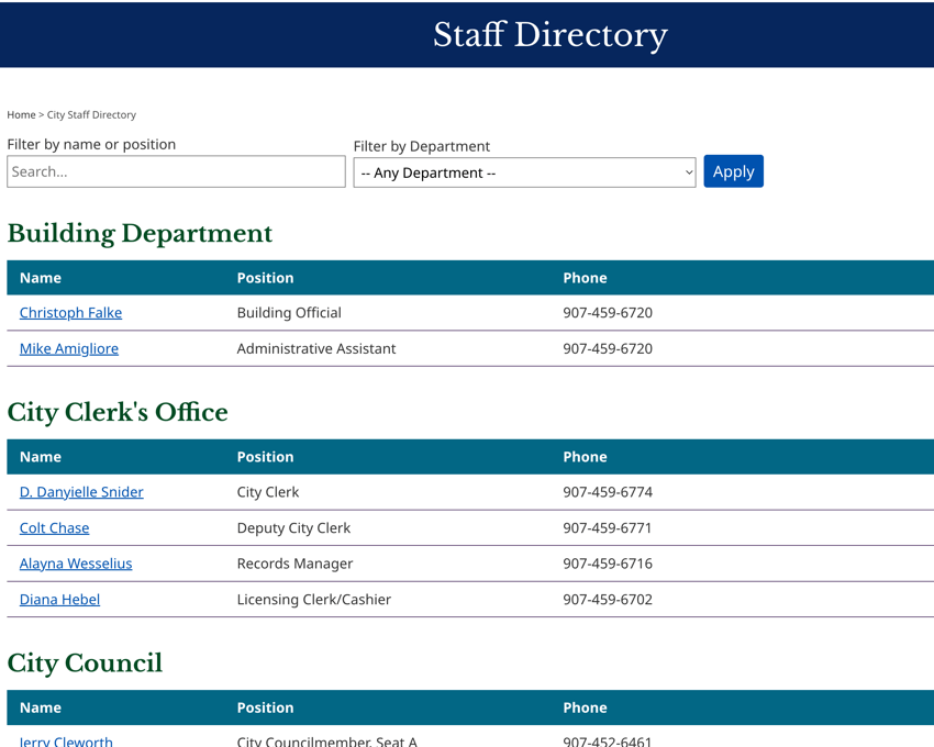 Directory website screenshot