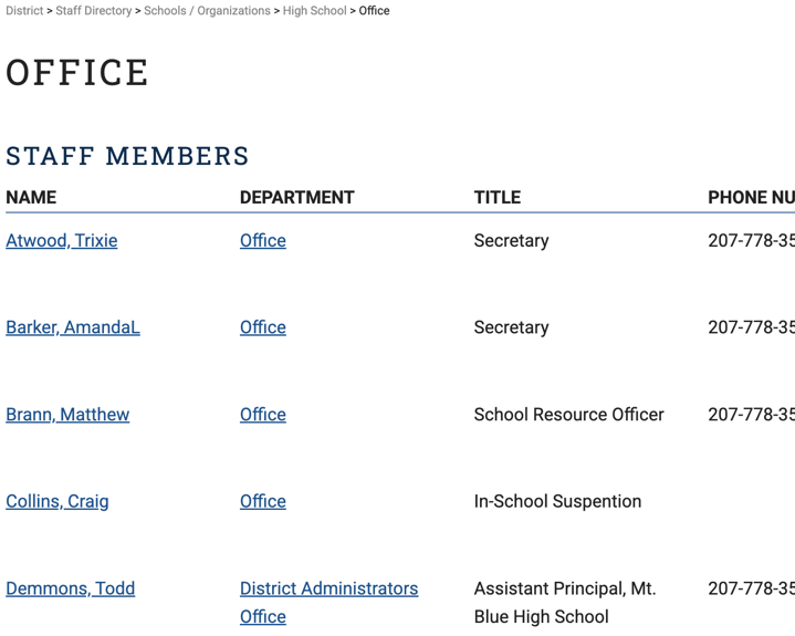 Directory website screenshot