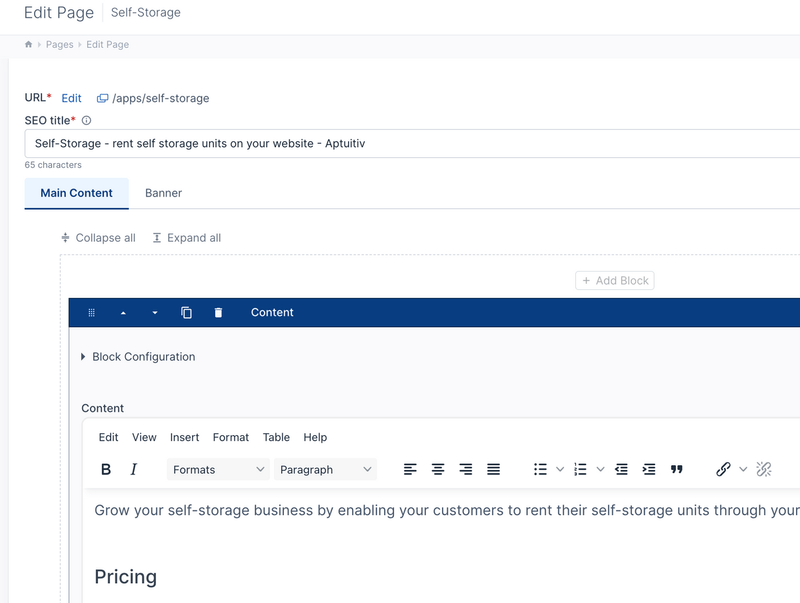 Edit page admin screenshot