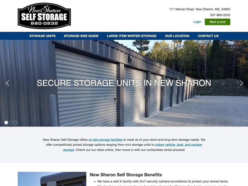 Self storage website screenshot