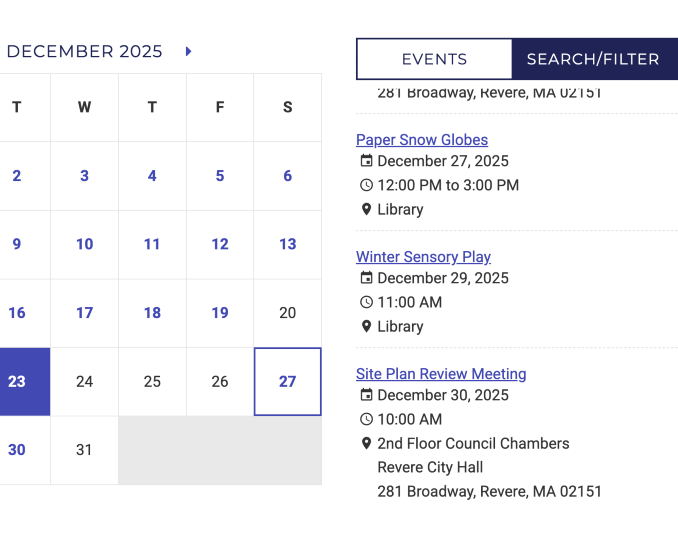 City of Revere calendar