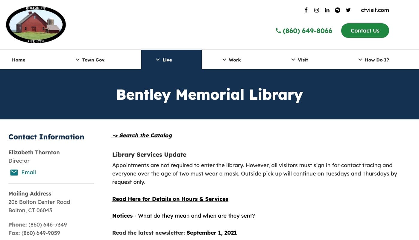 Bolton,  Connecticut website screenshot