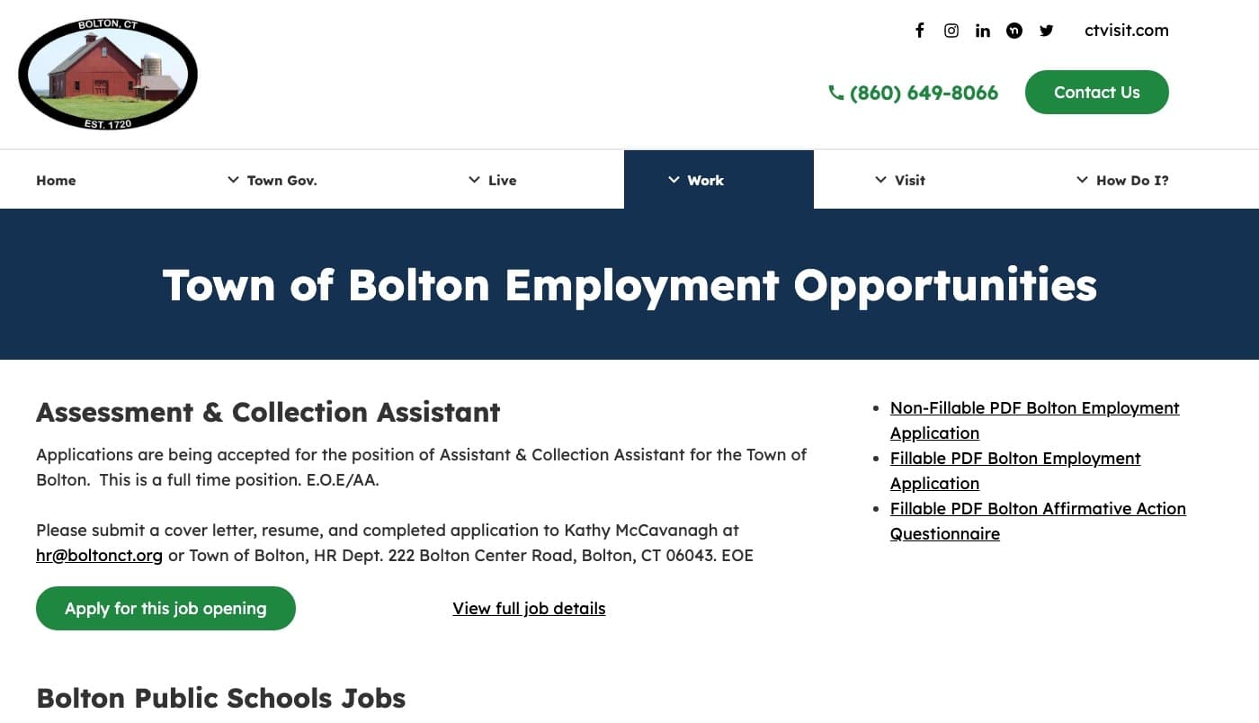 Bolton,  Connecticut website screenshot