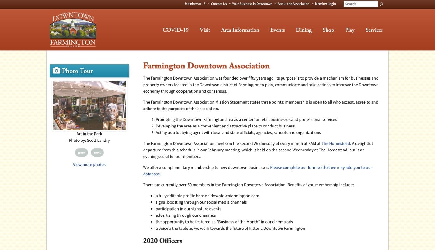 Farmington Downtown Association website screenshot