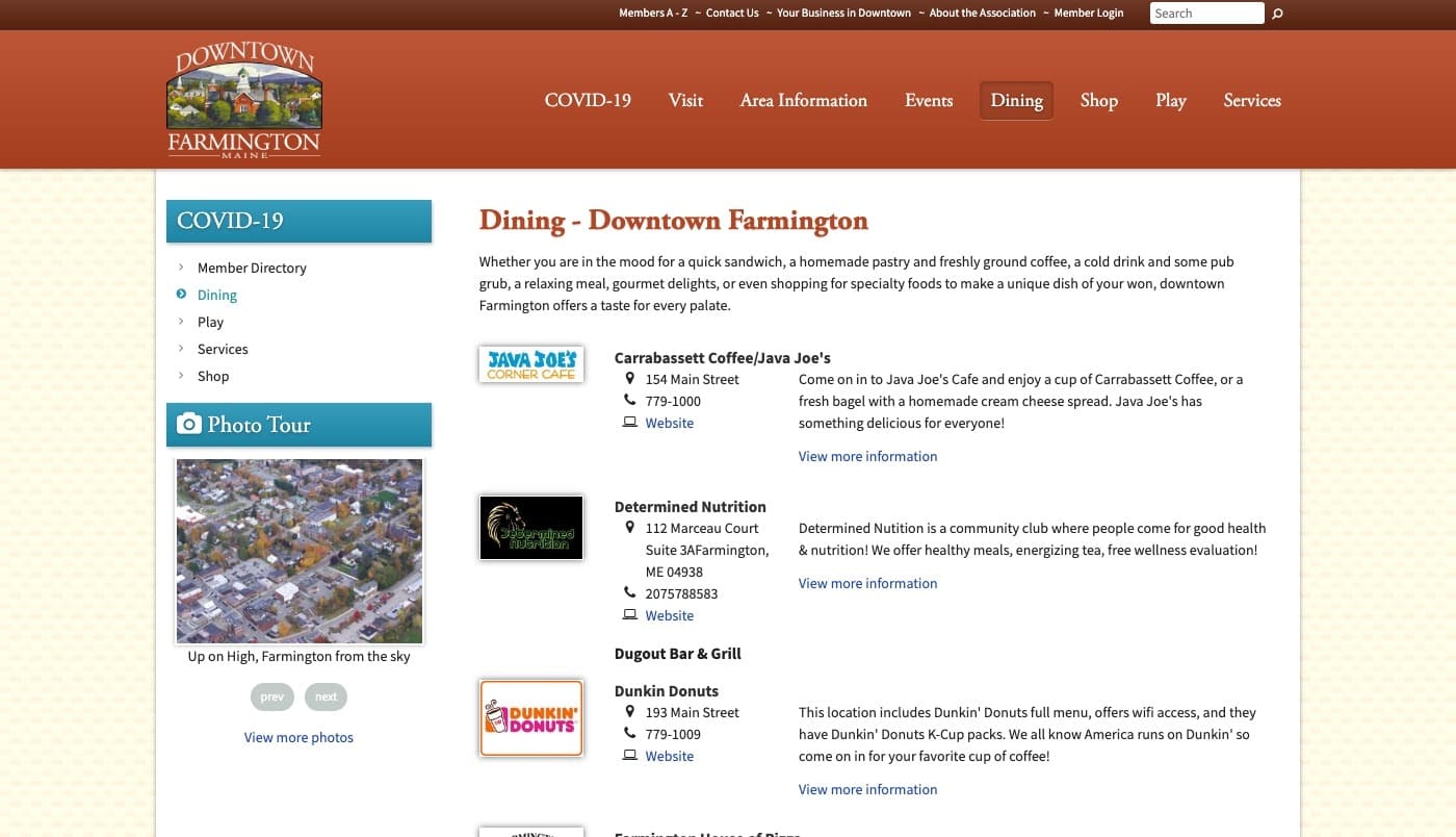 Farmington Downtown Association website screenshot