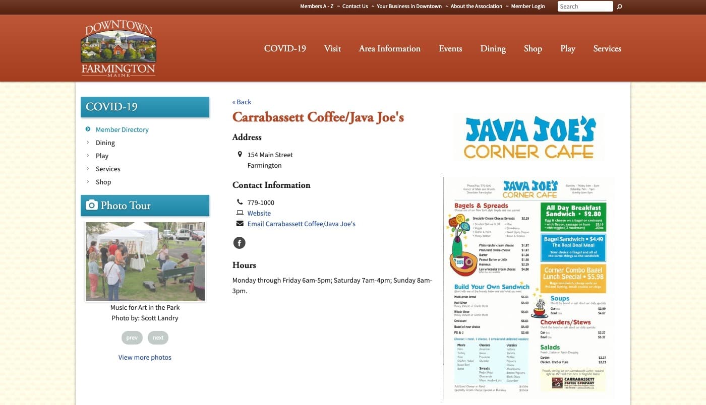 Farmington Downtown Association website screenshot