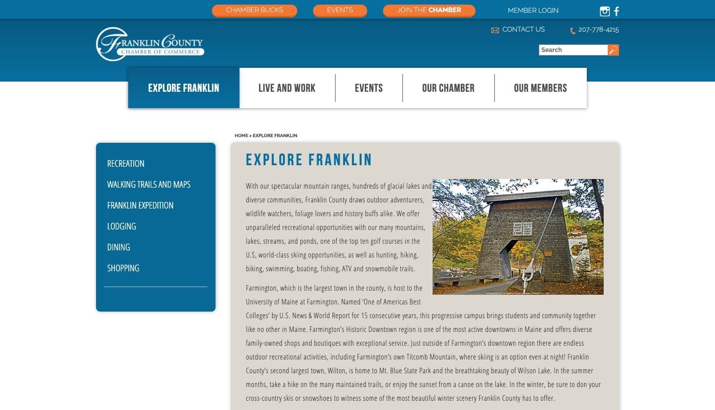 Franklin County Chamber of Commerce website screenshot
