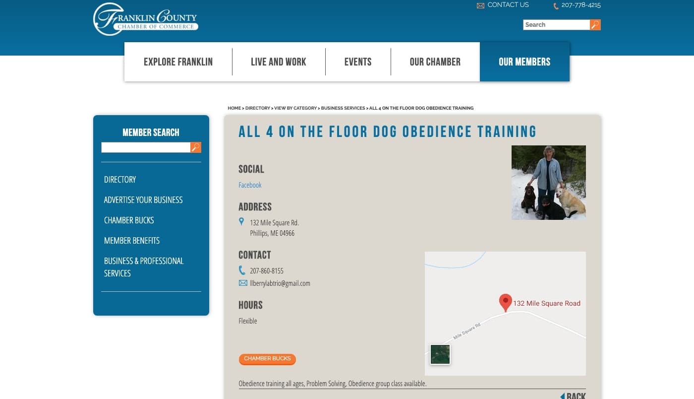 Franklin County Chamber of Commerce website screenshot