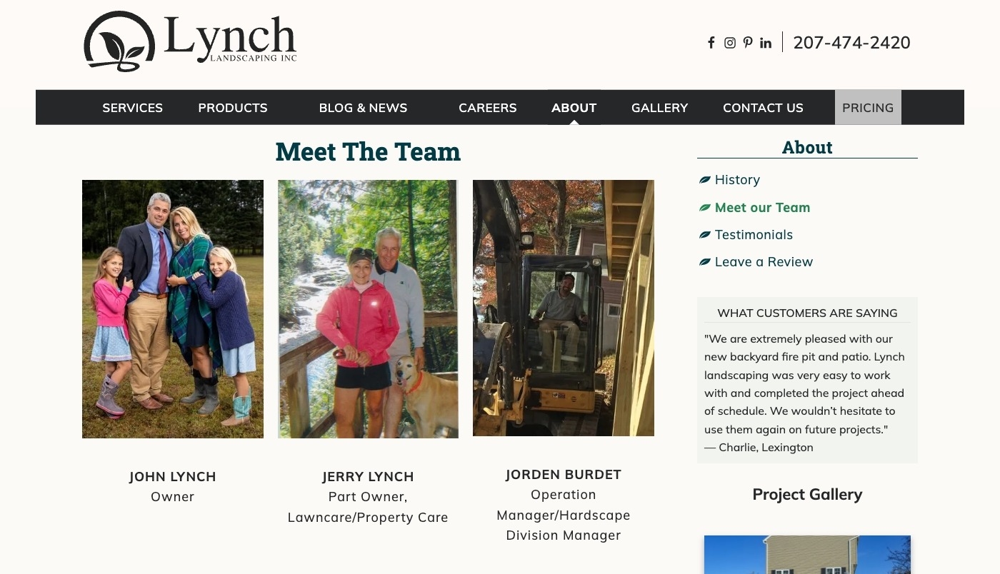 Team page screenshot