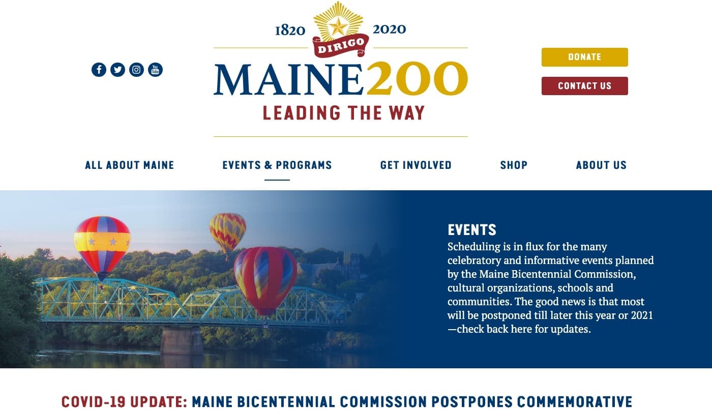 Maine Bicentennial website screenshot