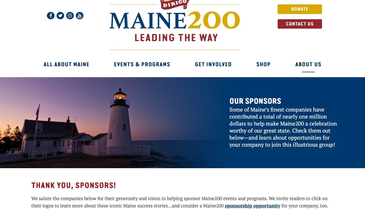 Maine Bicentennial website screenshot
