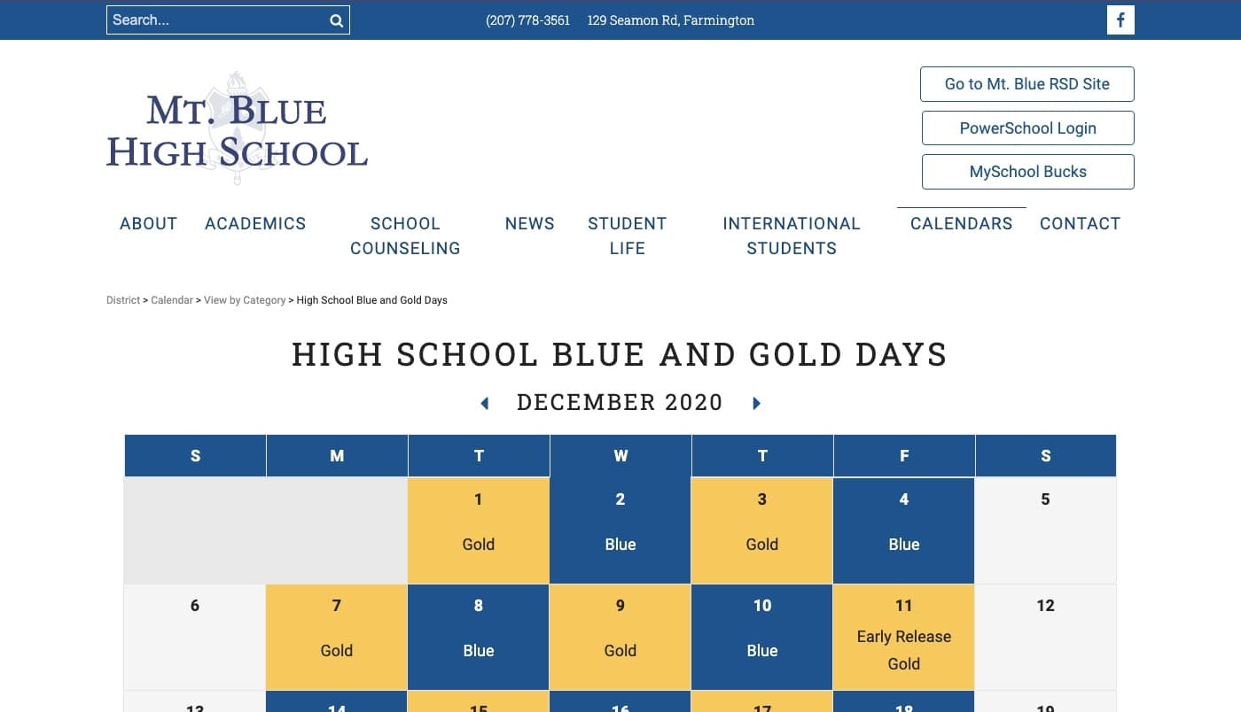 Mt. Blue School District website screenshot