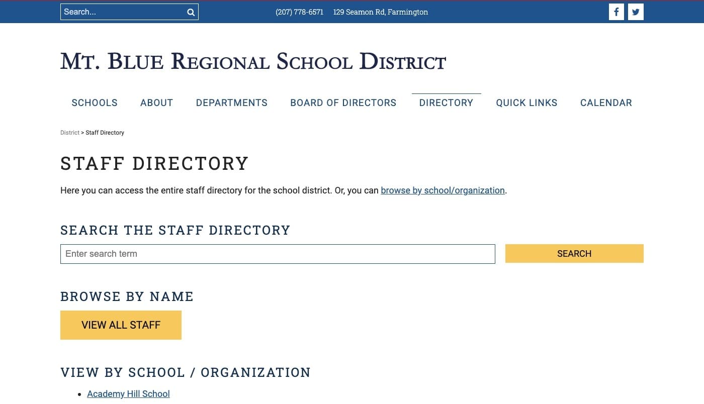 Mt. Blue School District website screenshot