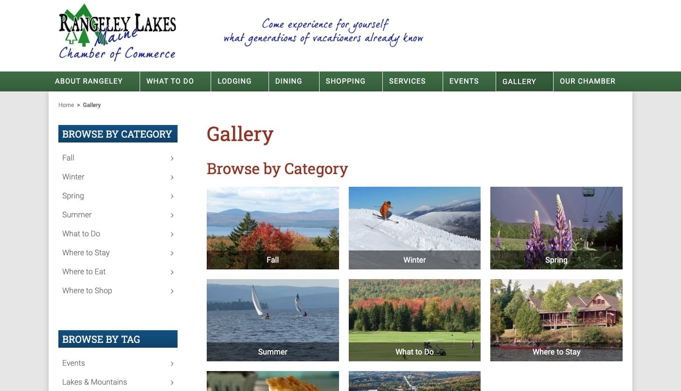 Rangeley Lakes Chamber of Commerce website screenshot