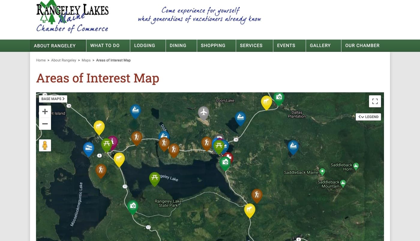 Rangeley Lakes Chamber of Commerce website screenshot