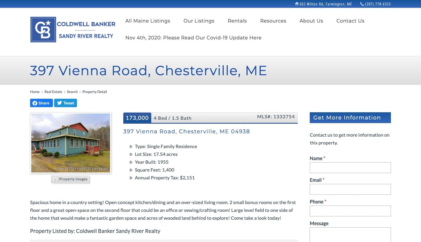 Sandy River Realty website screenshot