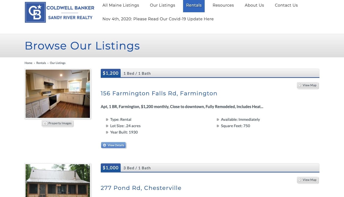 Sandy River Realty website screenshot