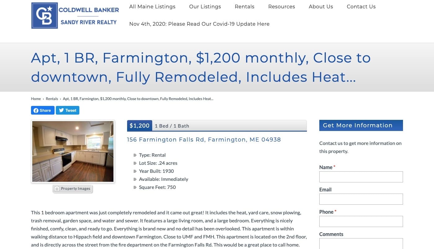 Sandy River Realty website screenshot