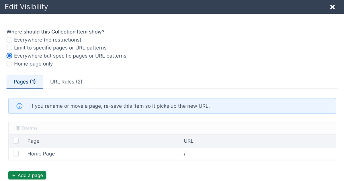 edit collection widget item visibility form