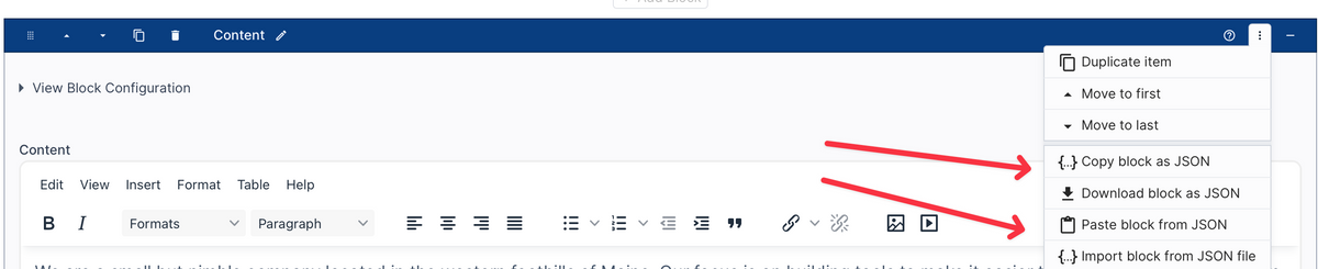block import and export features
