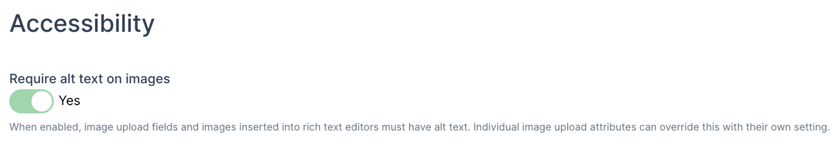image accessibility setting to require alt text