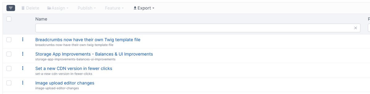 App item table showing urls below the item name