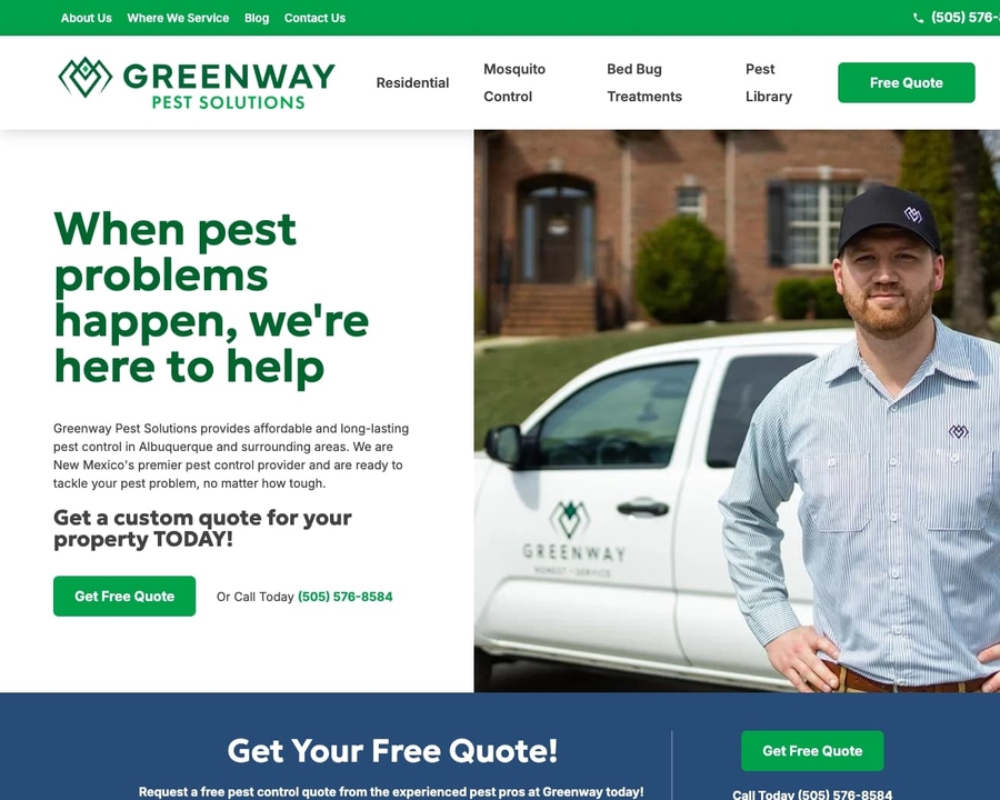 Greenway Pest Solutions website screenshot