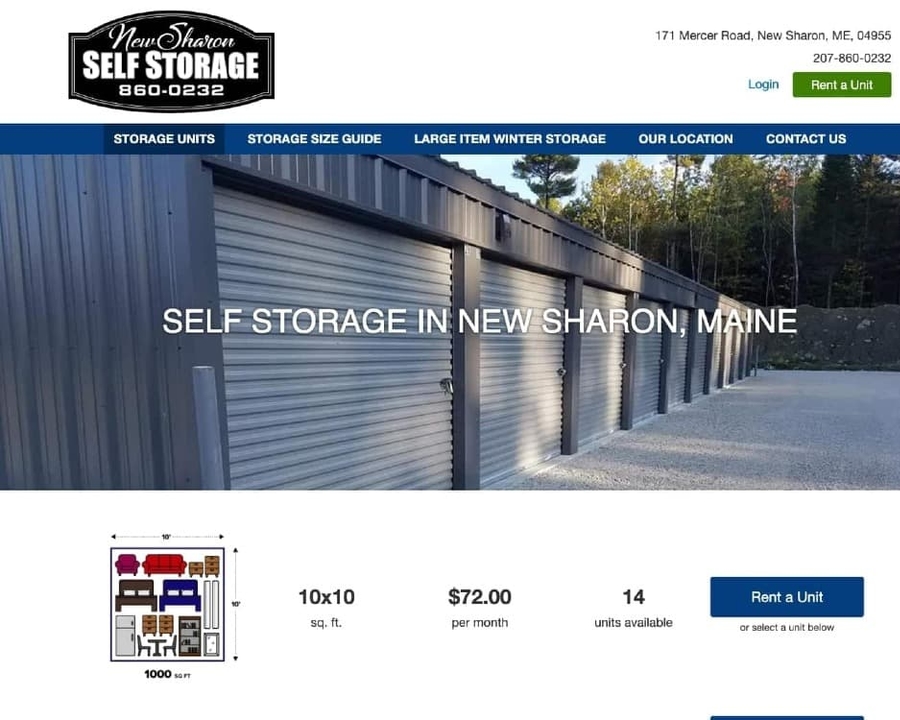 Self storage website screenshot