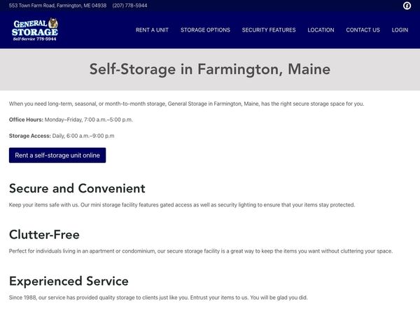 General Storage website screenshot