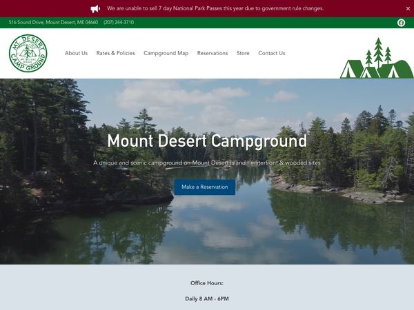 Mount Desert Campground website screenshot