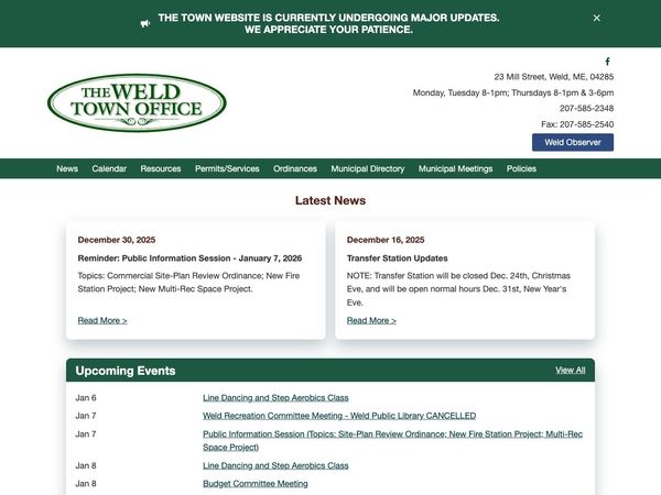 Town of Weld, Maine website screenshot
