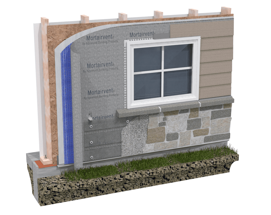 Rendering of Mortairvent Rainscreen product in place