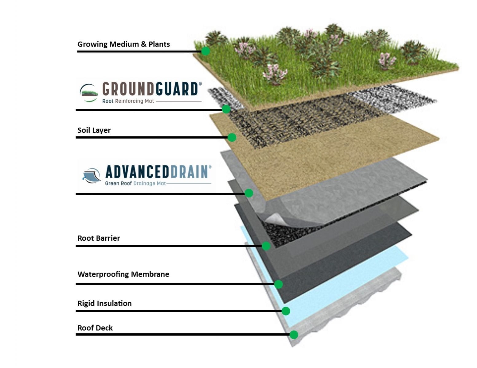 Green roof rendering with Ground Guard product