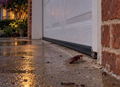 american cockroach by garage door